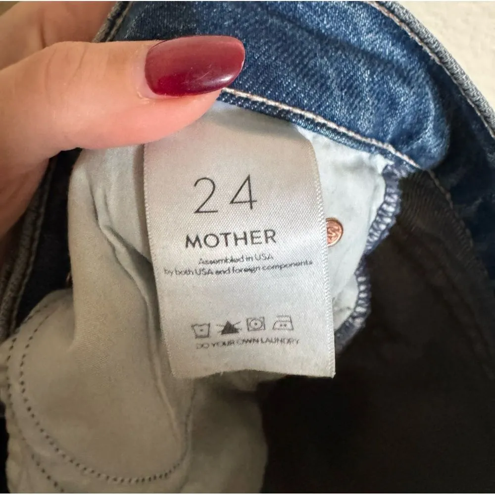 Mother The‎ Flirt Fray Jeans Sz 24 Cold Feet Distressed Blue - Image 8