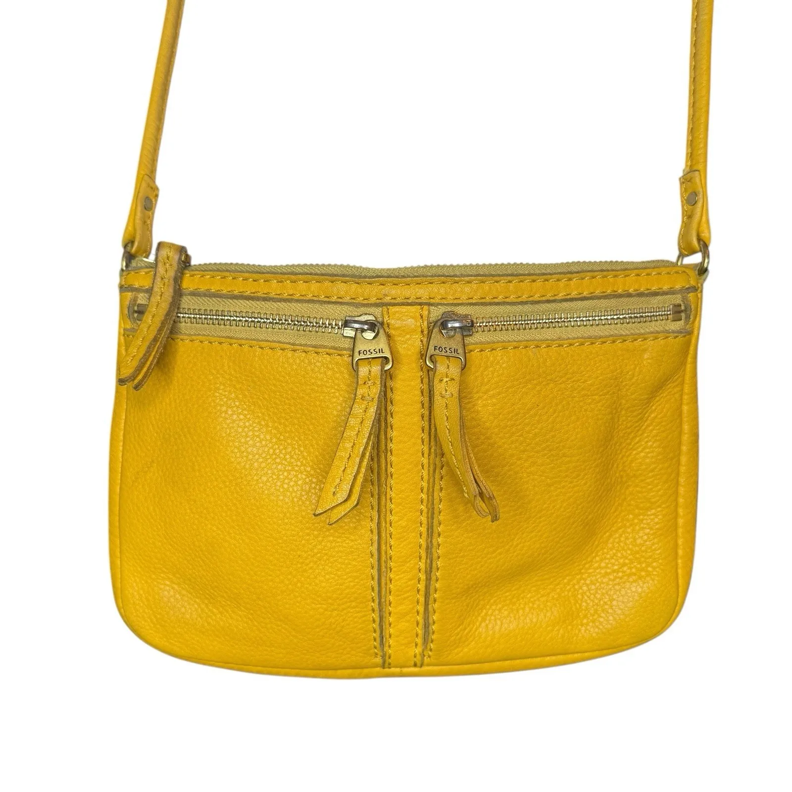 Vintage Fossil Erin Top Zip With 2 Front Zips Leather Crossbody Bag - Image 6