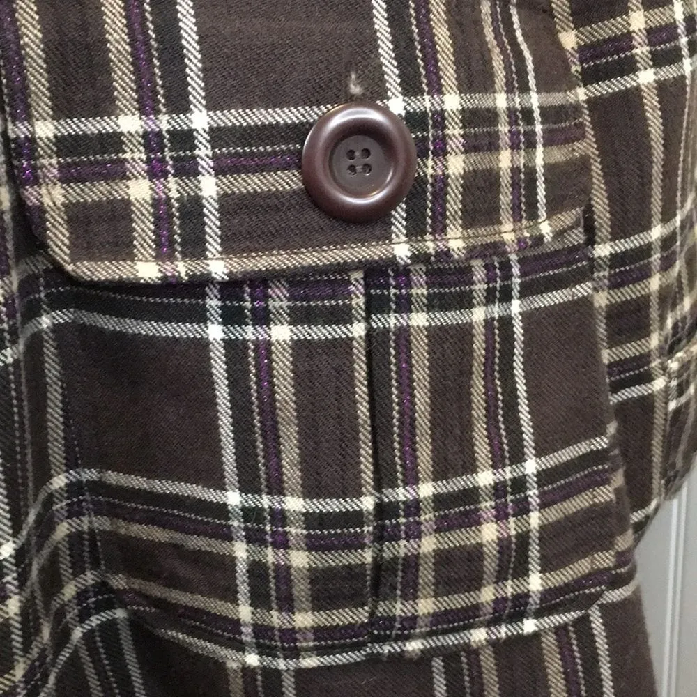 BB DAKOTA Muted Purple Tartan Plaid Single Breasted Long Wool Coat Sz M - Image 9