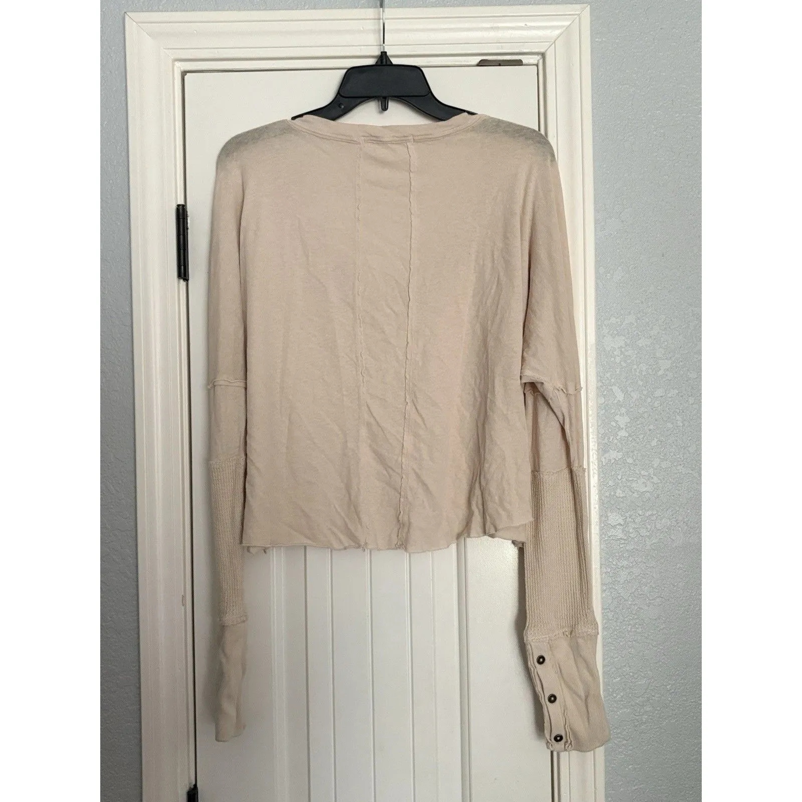 We The Free Free People Catch the Light Top S Beige Cream Crop Long Sleeve - Image 6