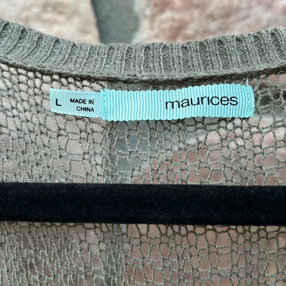 MAURICES Size LARGE Army Olive Green Open Weave Long Line Sweater Vest Boho - Image 4