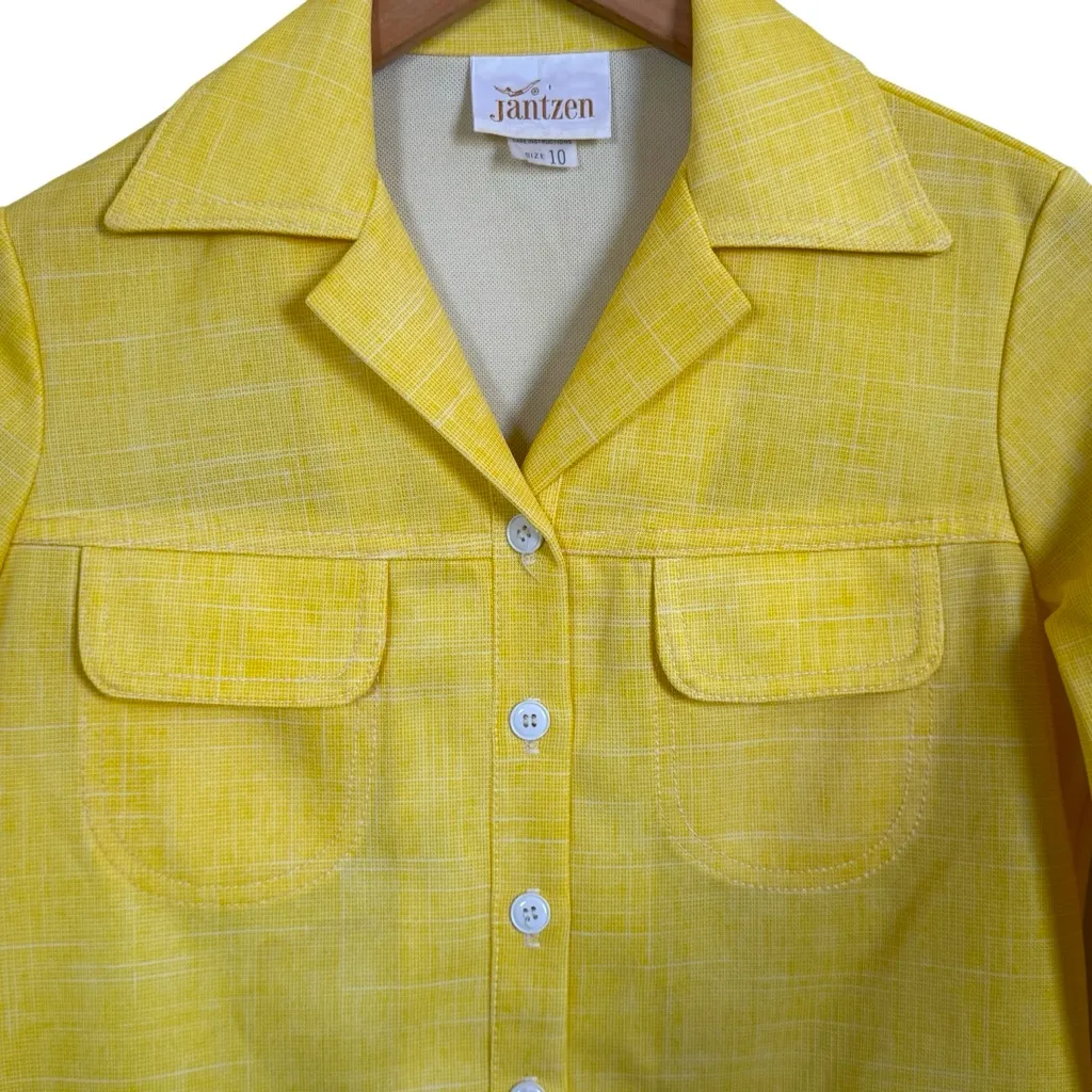 Jantzen Womens Shirt Jacket Yellow Pointed Collar 70s Vintage Women’s 10 - Image 2