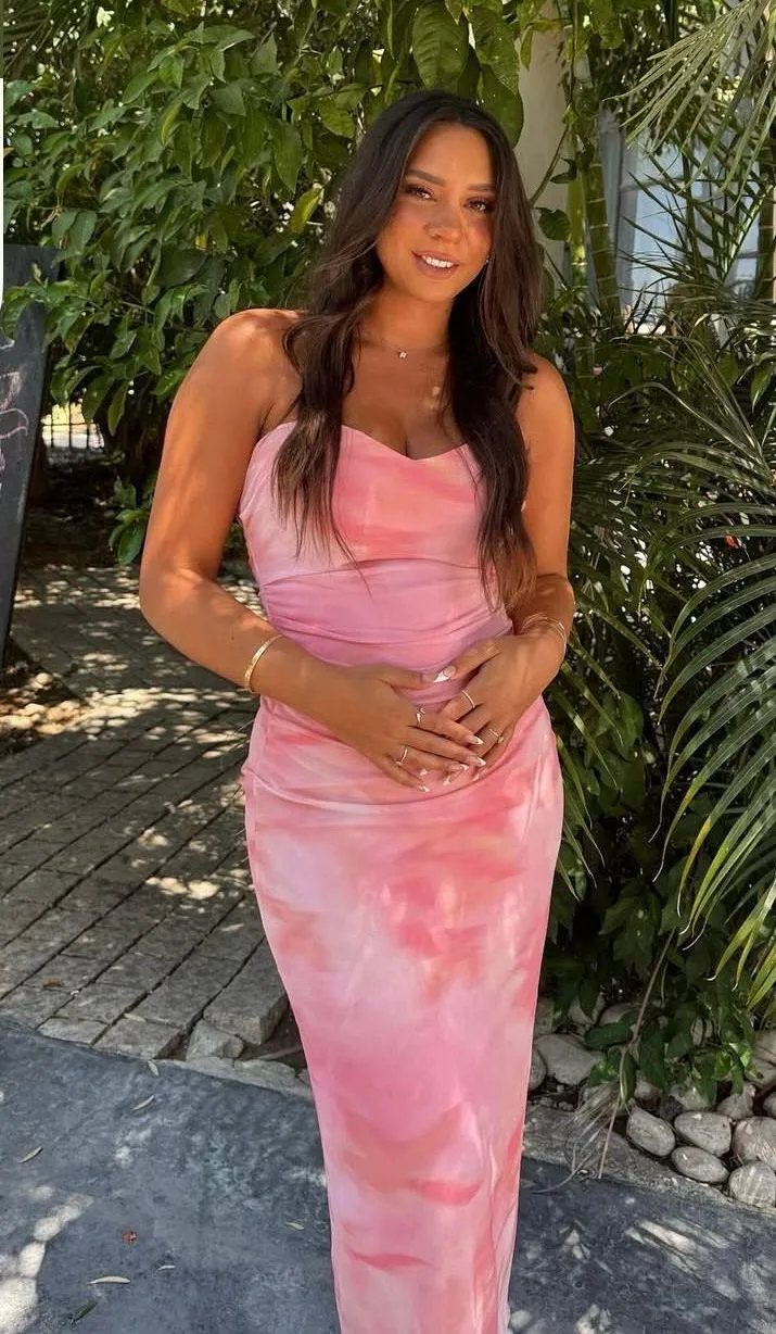 Zara mesh Pink Strapless Dress corset midi maxi bodycon evening party  - Image 4