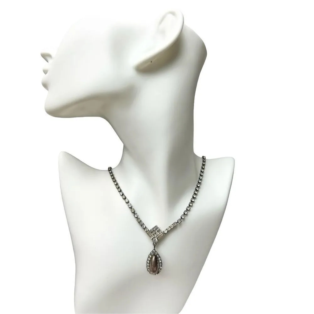 Special occasion clear rhinestone bridal/prom/ rhinestone necklace with pearl pe Silver - Image 5