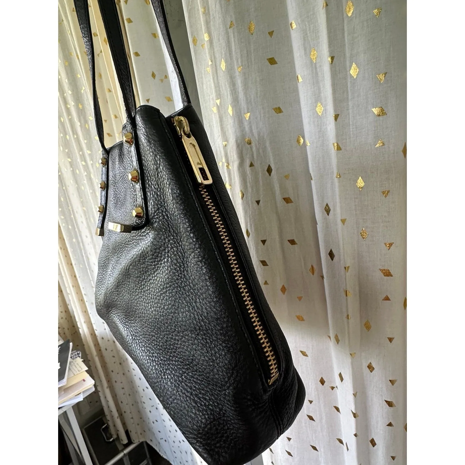 Juicy Couture Black Cow Hide Leather Orange Grove Winged Convertible Tote - Image 4