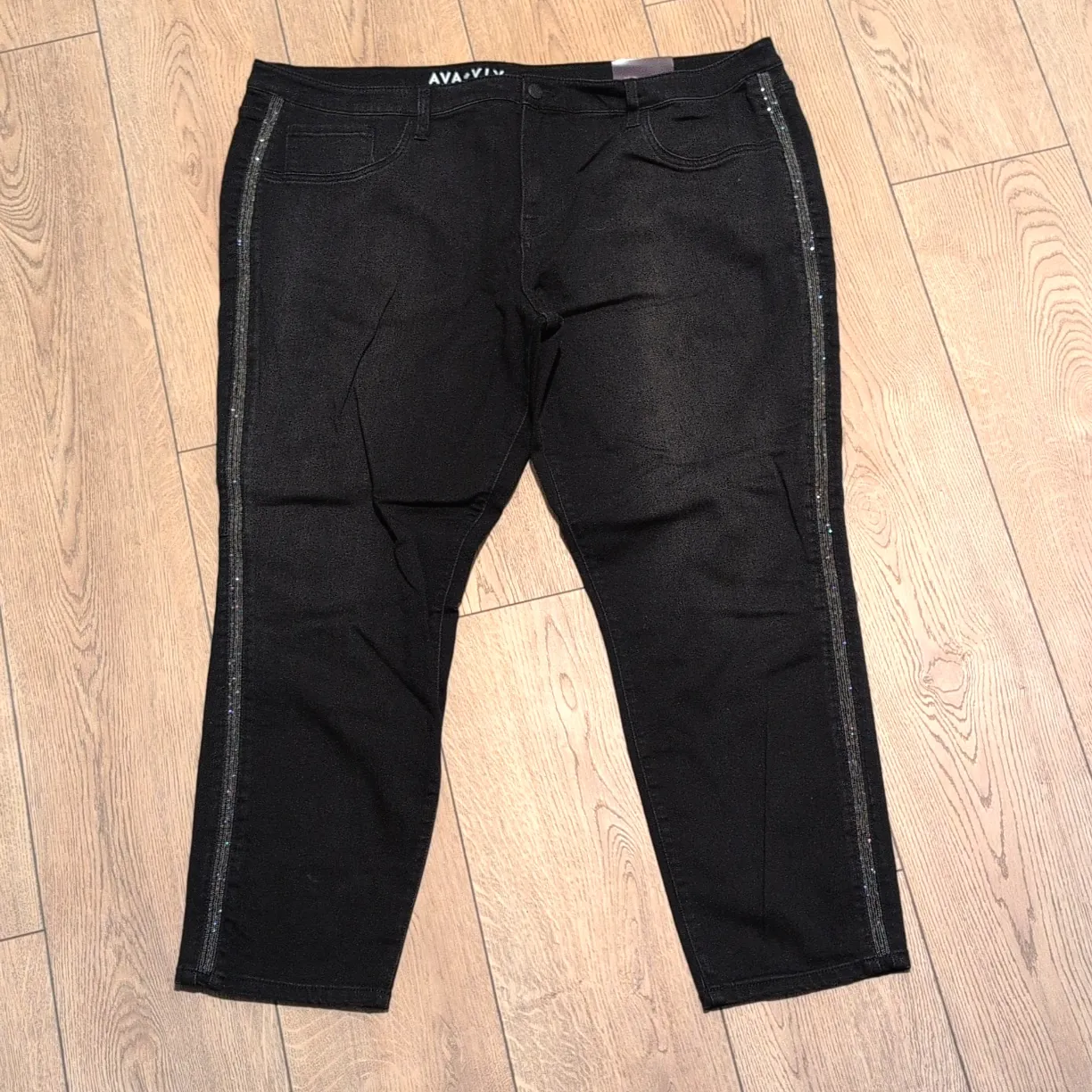 AVA & VIV NWT Womens PLUS 24W 24 3X Skinny Jegging JEANS Embellished Black Denim - Image 2