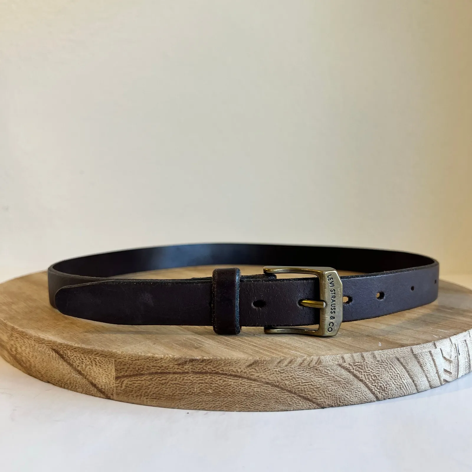 Vintage Levi's Brown Genuine Leather USA Made Golden Buckle Belt Size Small - Image 9