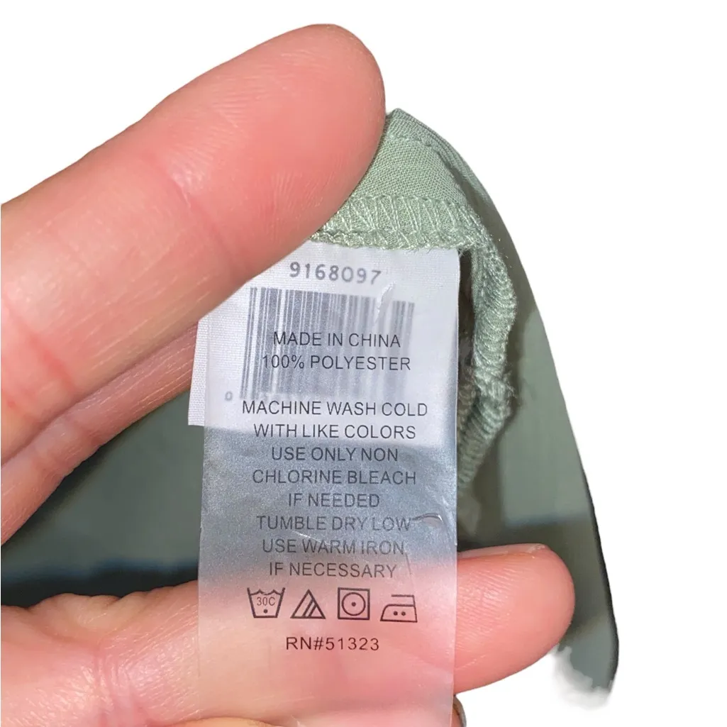 Vince Camuto Light sage Green Ruffle mock neck Button Down long sleeve Blouse - Image 8