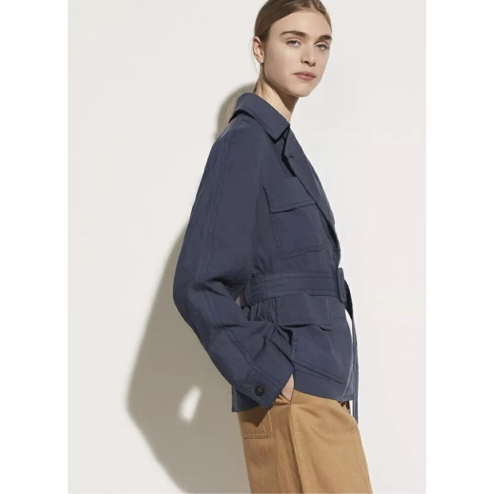 NWT Vince Belted Drape Jacket, Linen Blend, Deep Azul Size M - Image 3