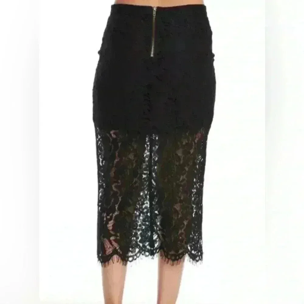NWT Chaser Black Lace Slip Midi Skirt with Slit Size Medium ~ Trending Fall 2025 - Image 3