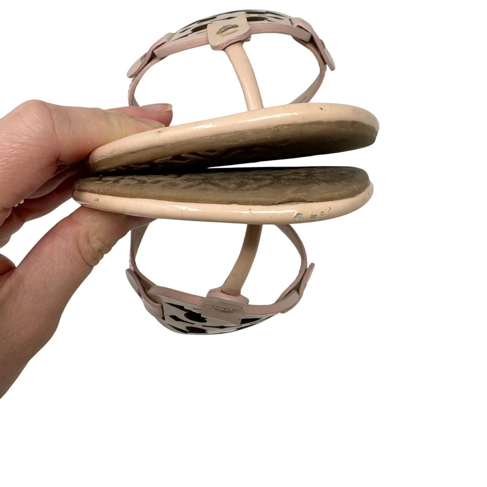 TORY BURCH Light Pink Patent Leather Miller Classic Designer Logo Sandals Size 9 - Image 8