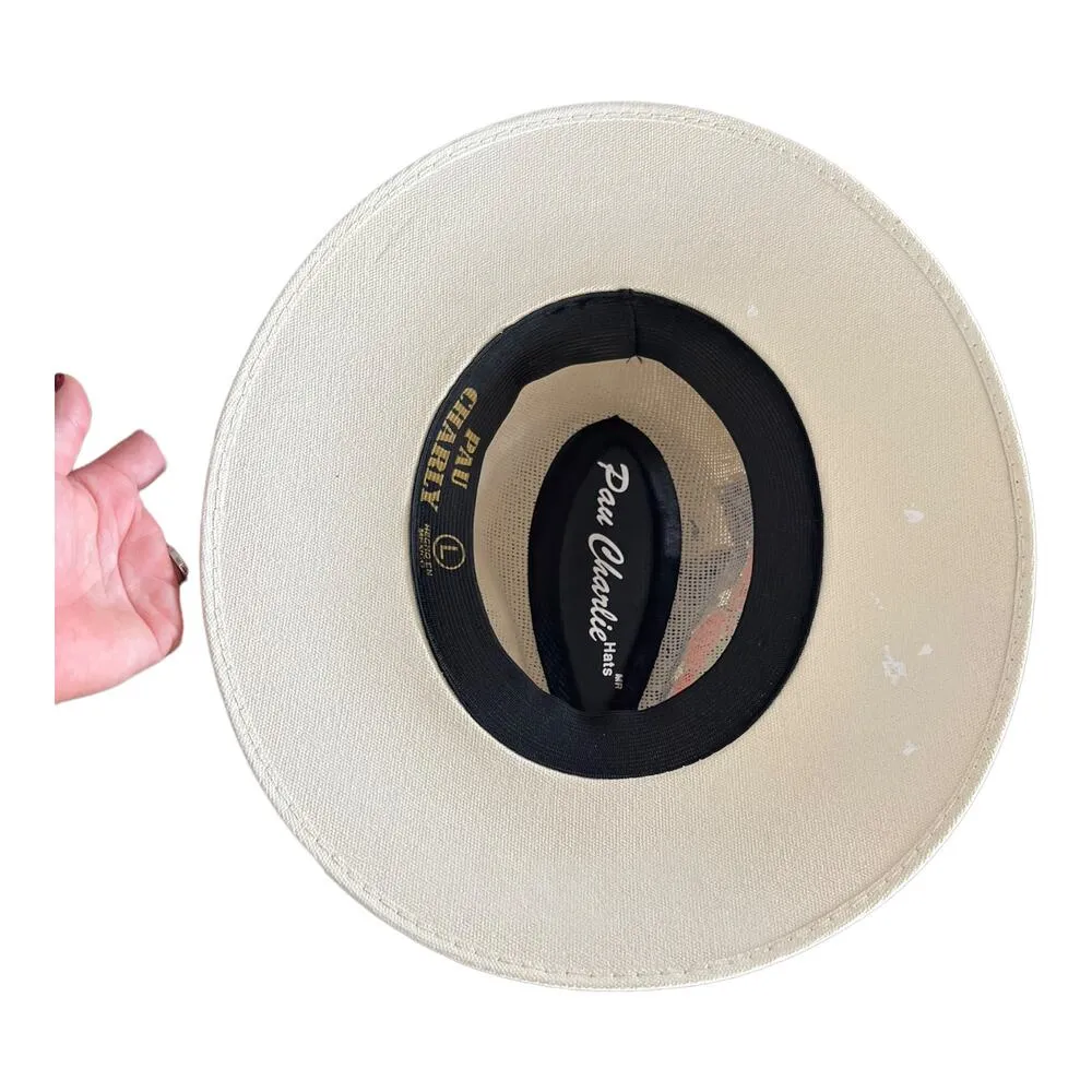 HAT MEXICAN Artisanal Hand Painted Fedora Mandala Sombrero Panama Bohemian White - Image 6