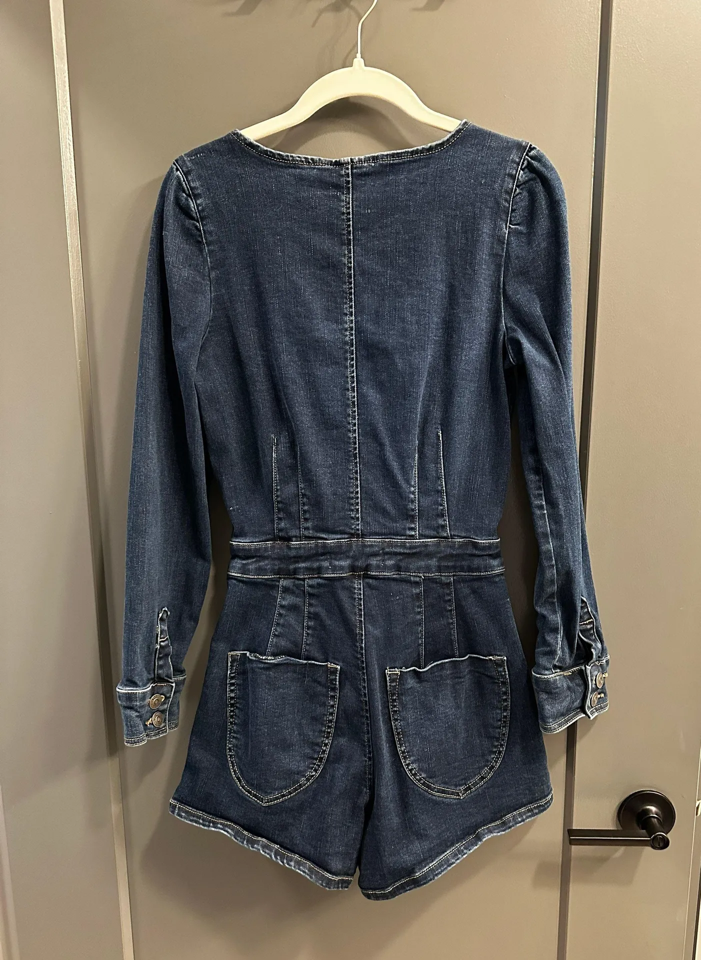 Dark Washed Denim Romper - Image 2