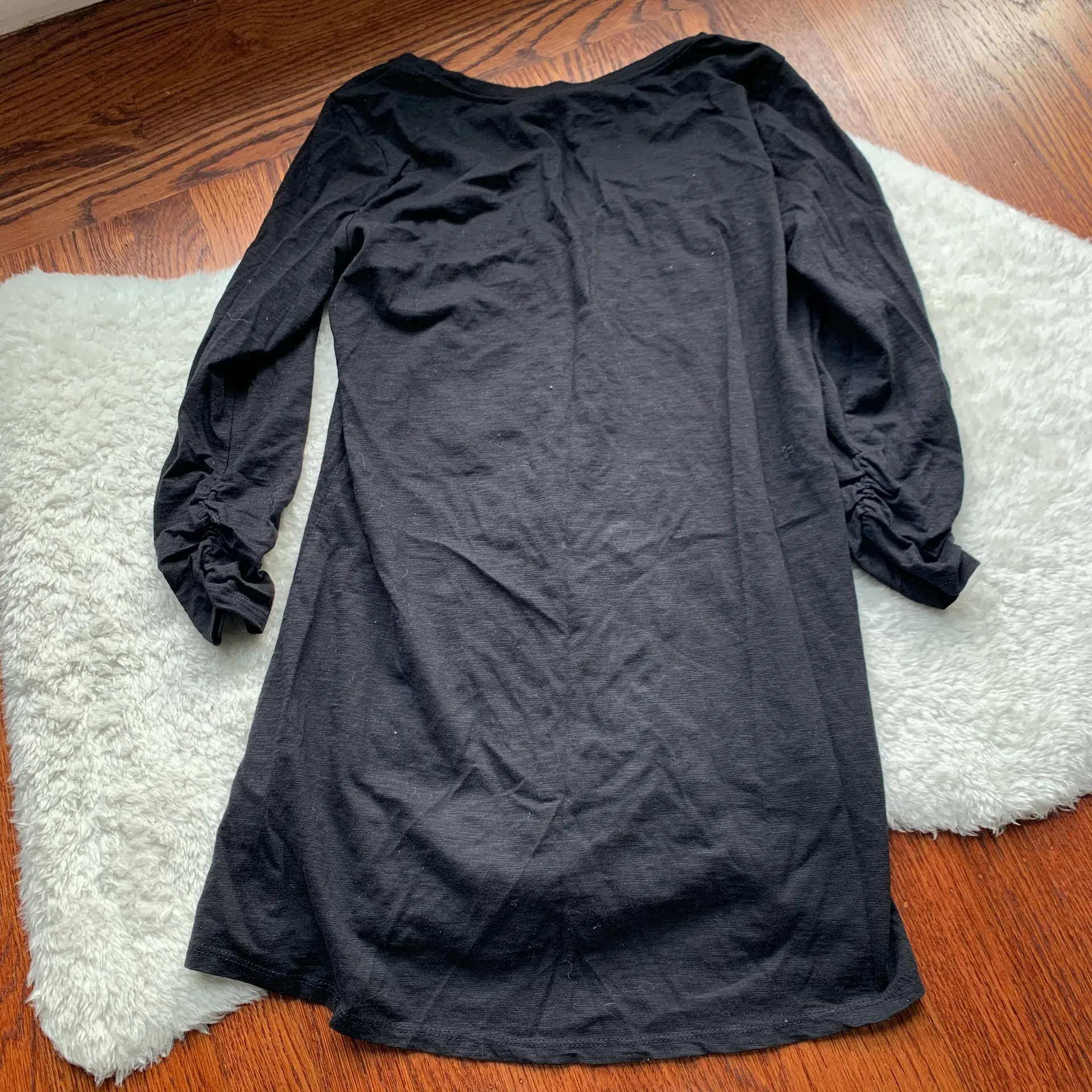 Black Sequin Beaded Ruched Sleeve Top - Image 2