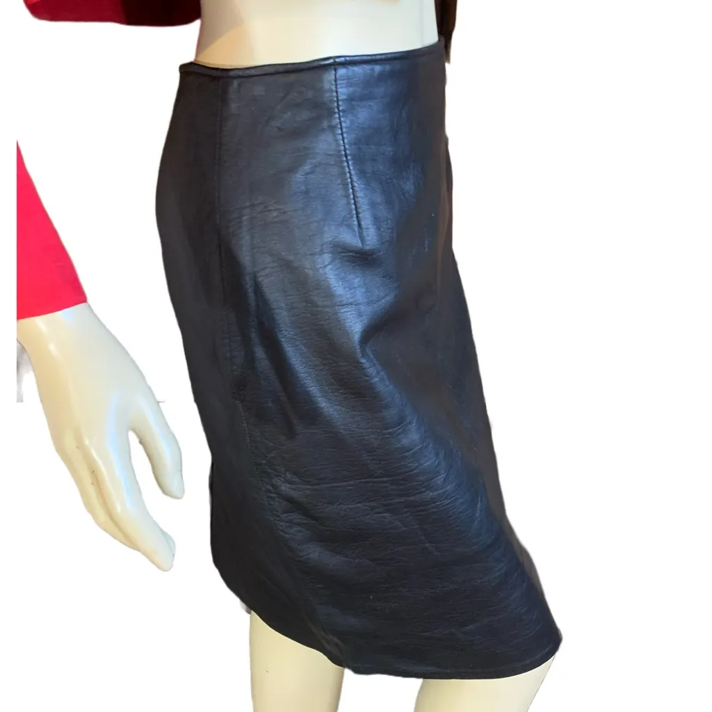 VINTAGE 1990'S FIRENZE SANTA BARBARA BLACK LEATHER PENCIL SKIRT (10) - Image 5