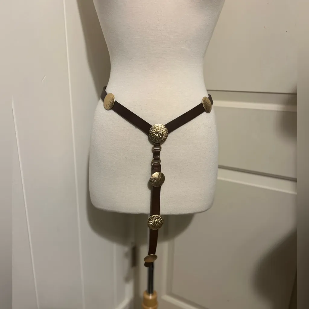 Zara Gold Sun Concho Leather Brown Western Southwest Festival Bohemian Medallion - Image 2