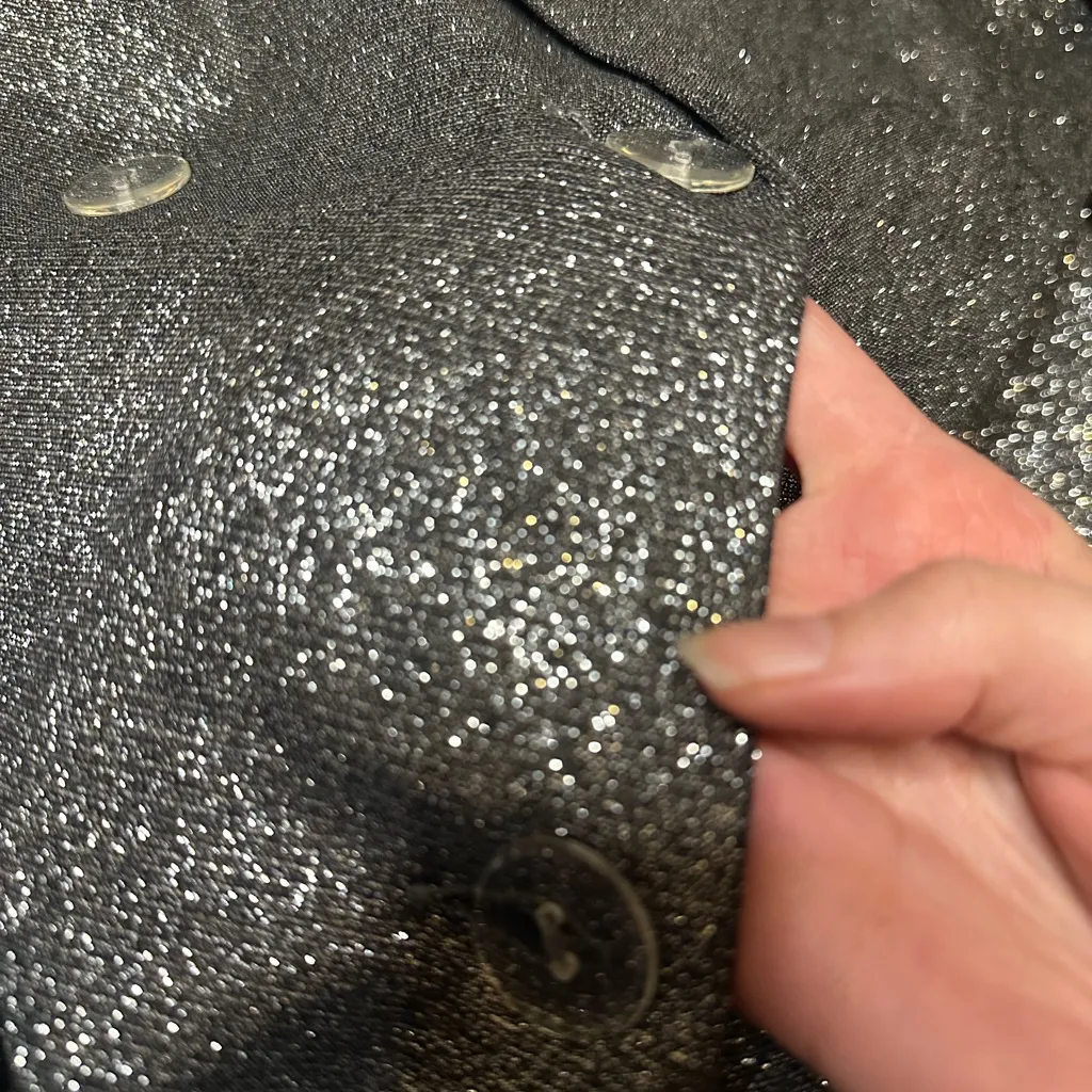 Elegant Black Oversized Glitter Thread Blazer - Image 4