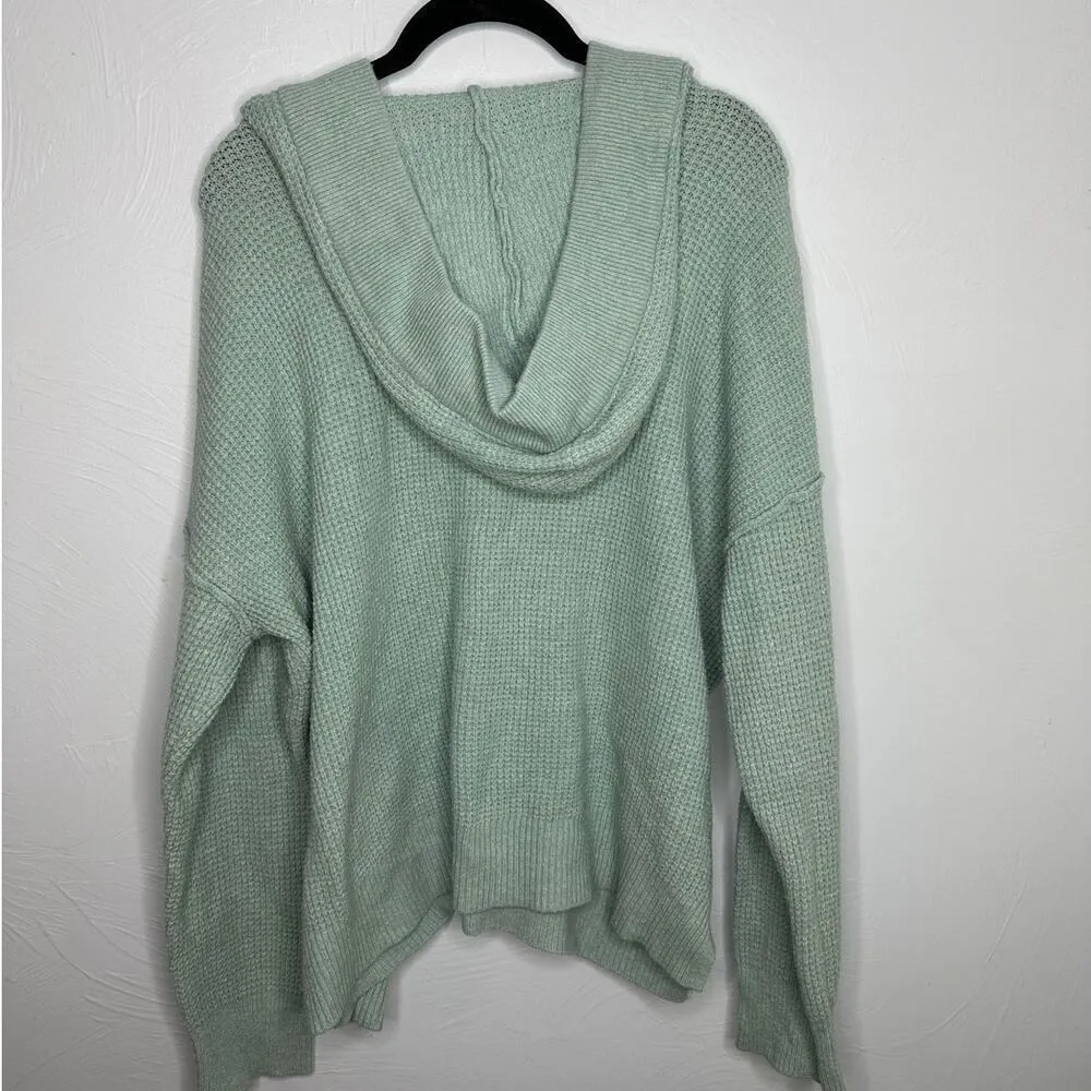 Aerie V-Neck Waffle Knit Oversized Sweater Women's Size Medium Drop Shoulder - Image 2