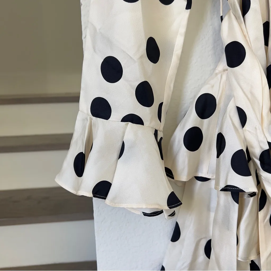 NWT ZIMMERMANN Confetti Tie Neck Mini Dress in Cream / Black Confetti Polka Dots - Image 6