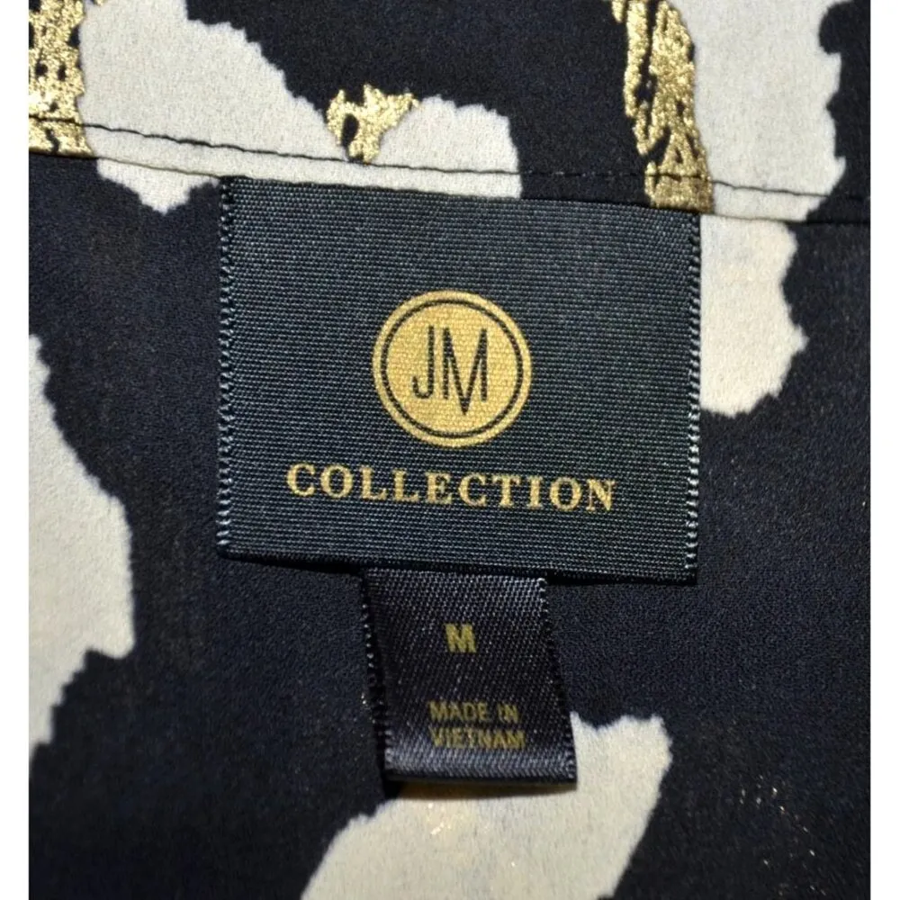 JM Collection Black Print Tunic 3/4 Sleeve V-Neck Blouse Size M Metallic Sequin - Image 9