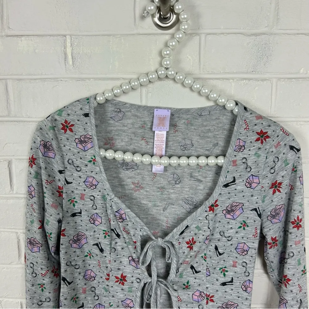 Savage X Fenty Tis The Savage Long Sleeve Sleep Shirt Size S Gray - Image 3