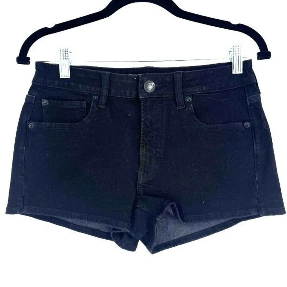 American Eagle Black 360 Stretch Hi-Rise Shortie Denim‎ Jean Shorts Size 4 - Image 2