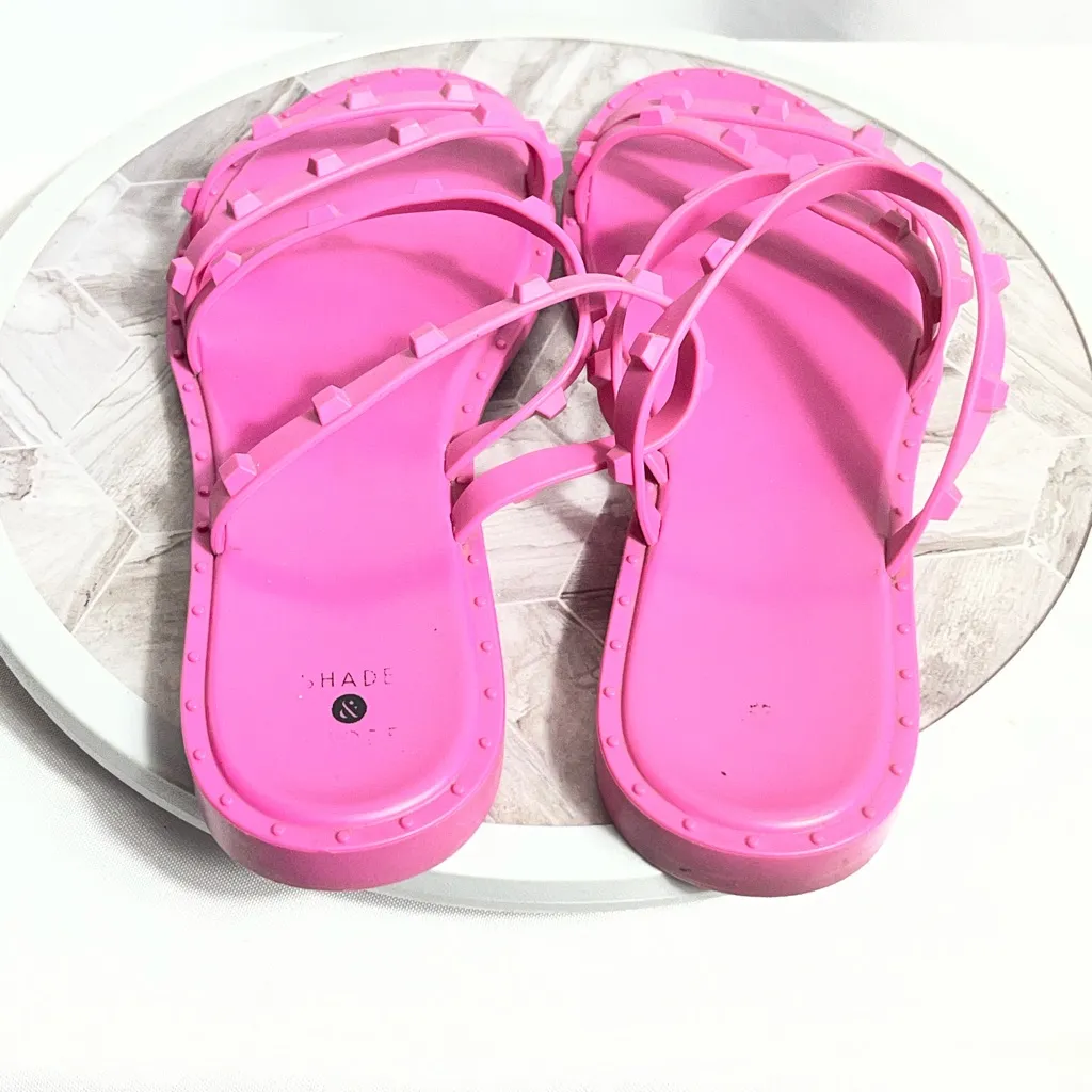 Shade Pink Studded Jelly Sandals Womens Size 9 Slip On Strappy Flat Shoes - Image 2