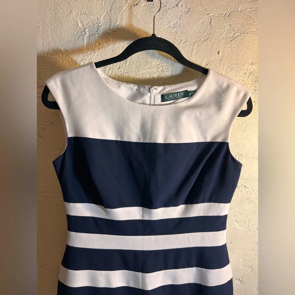 Ralph Lauren 6P Navy and Cream Striped Midi Dress petite classic sheath workwear - Image 4
