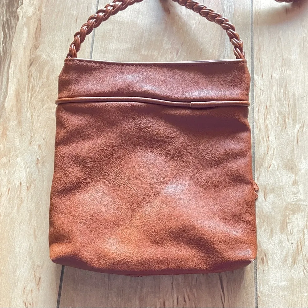 Faux‎ Leather Fringe Cossbody Bag with Braided Strap - Image 3