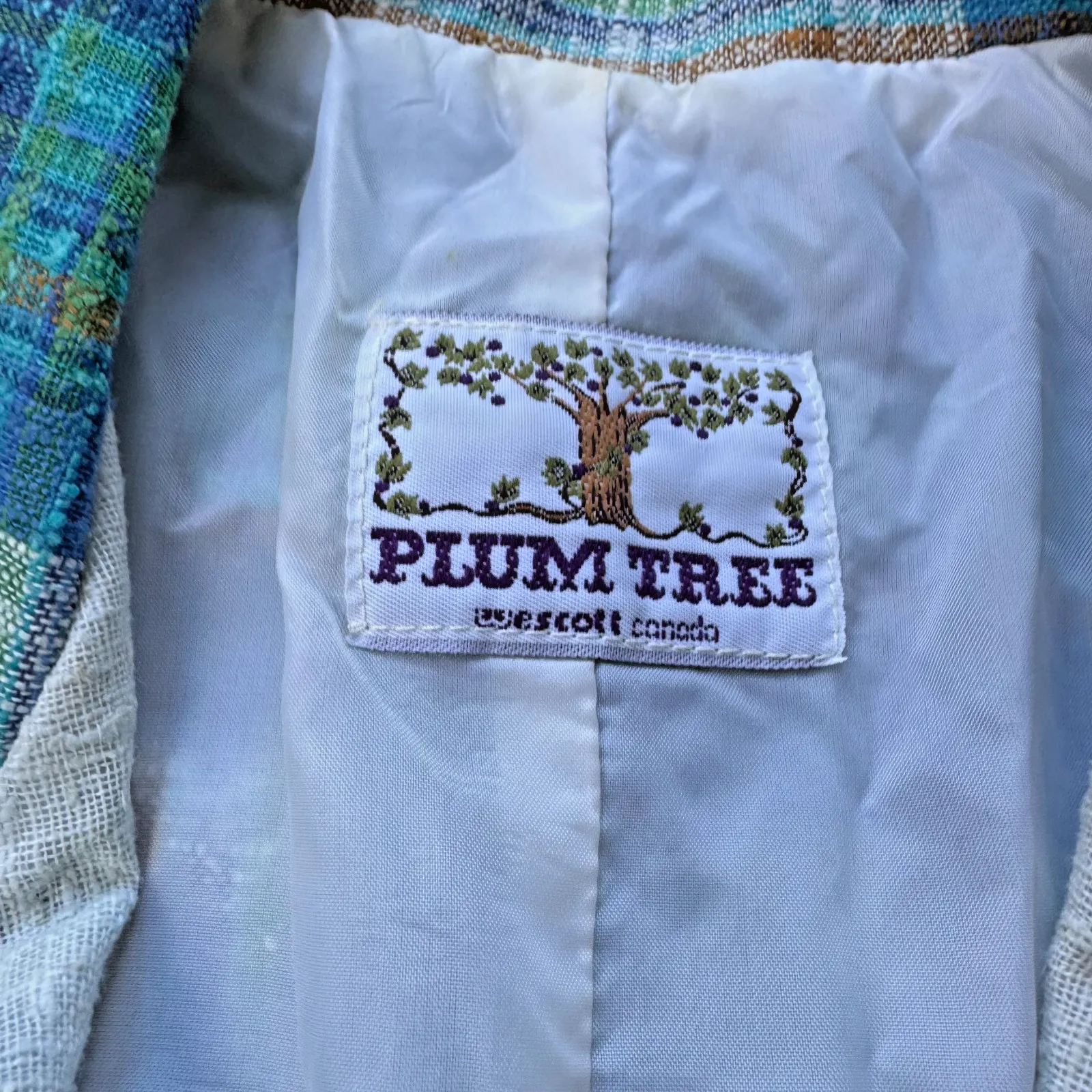 Vintage Plum Tree Escott Canada Blazer Blue Green Plaid Size 9/10 20x24 - Image 4