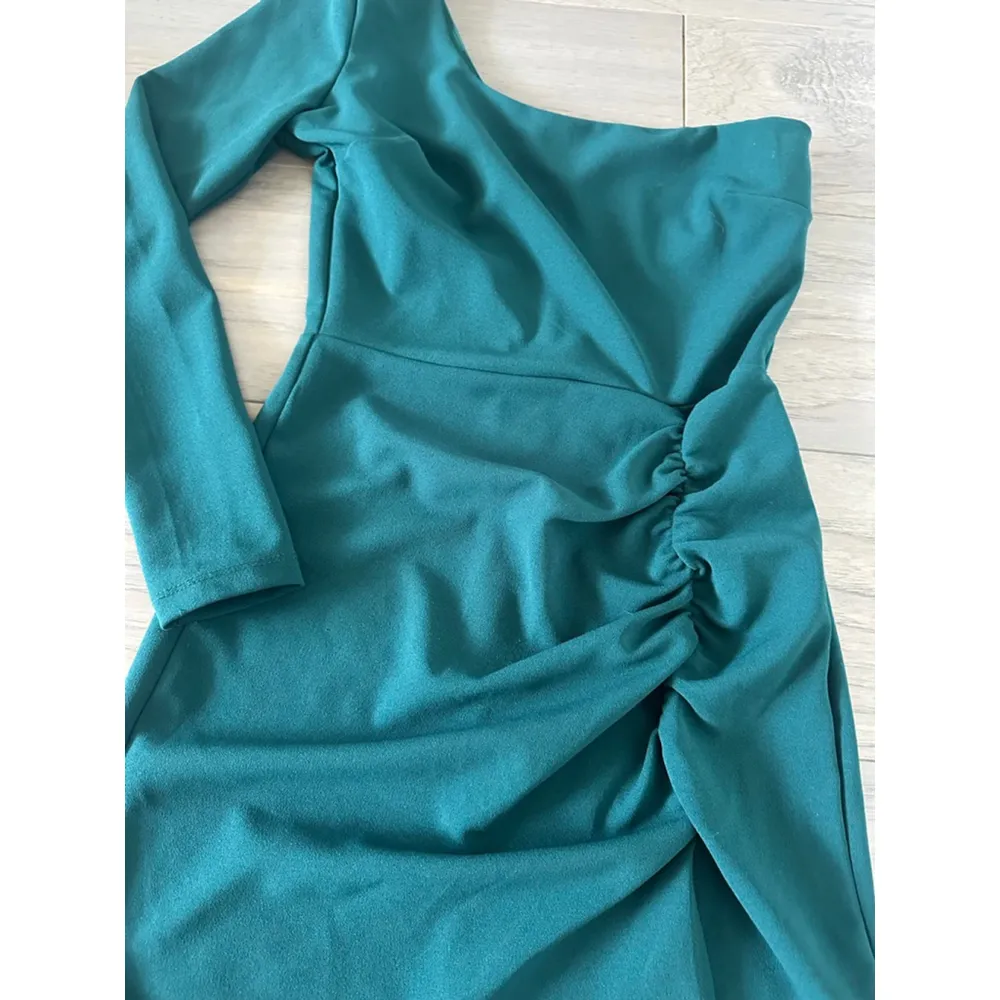 Windsor Teal Green One Shoulder Ruched Mini Dress XS - Image 4