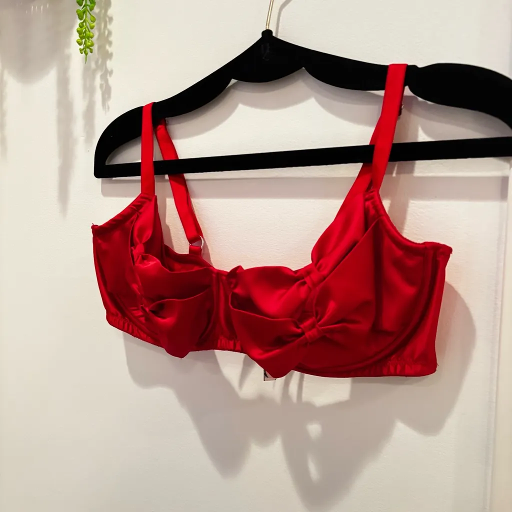 Victoria's Secret Dream Angels Cherry Red Satin Bow Underwire Bra Size 38DD - Image 2