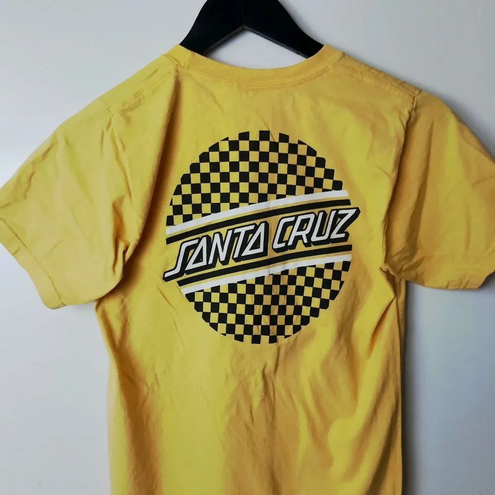 Santa Cruz Skateboards Logo T Shirt Womens Yellow S Small Checkered Graphic Tee - Image 16