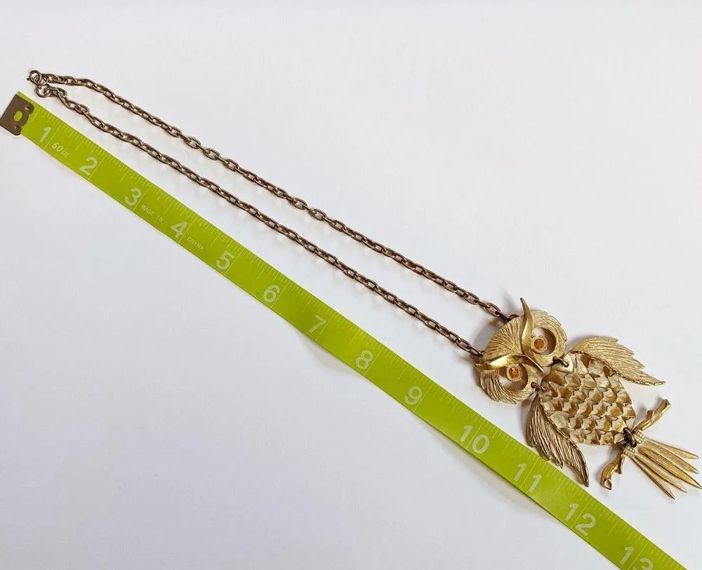 Vintage 1970s Gold Tone Owl Necklace - Image 4