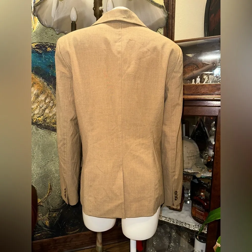 EUC Liz Claiborne Khaki Wheat Lux Cotton Beige Twill Woven Blazer Jacket - Image 3