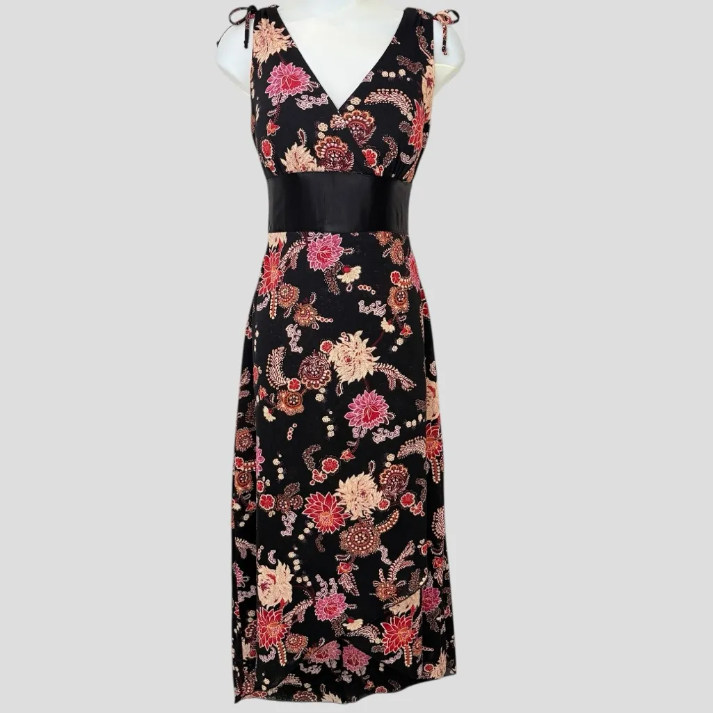 VTG 90s Whimsigoth Dark Coquette Dress M Satin Lace-up Black Floral Babydoll - Image 2