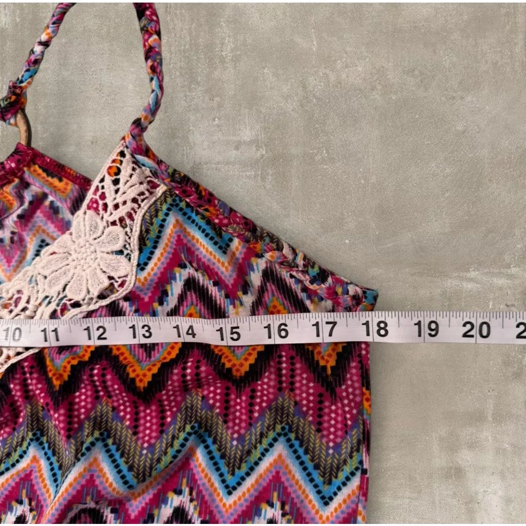 No Boundaries Zigzag Beaded Halter Tank Boho Y2K Festival Top Juniors M - Image 7