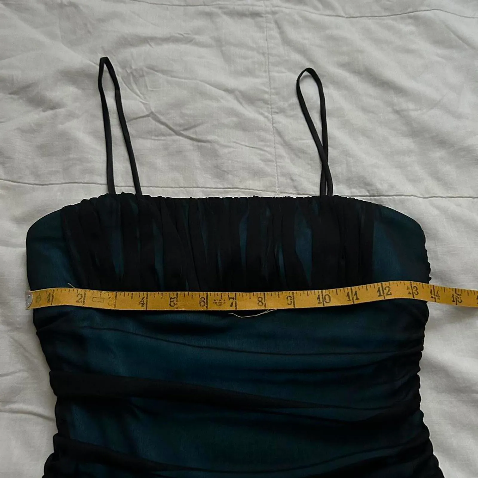 Y2K paper tag vintage City Triangles black mesh teal blue handkerchief hem dress - Image 7