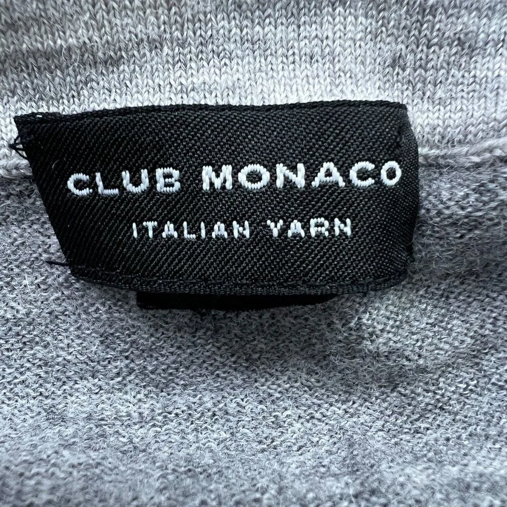 Club Monaco Sweater Italian Yarn 100% Wool Womens Medium Gray V-Neck Soft Preppy - Image 3