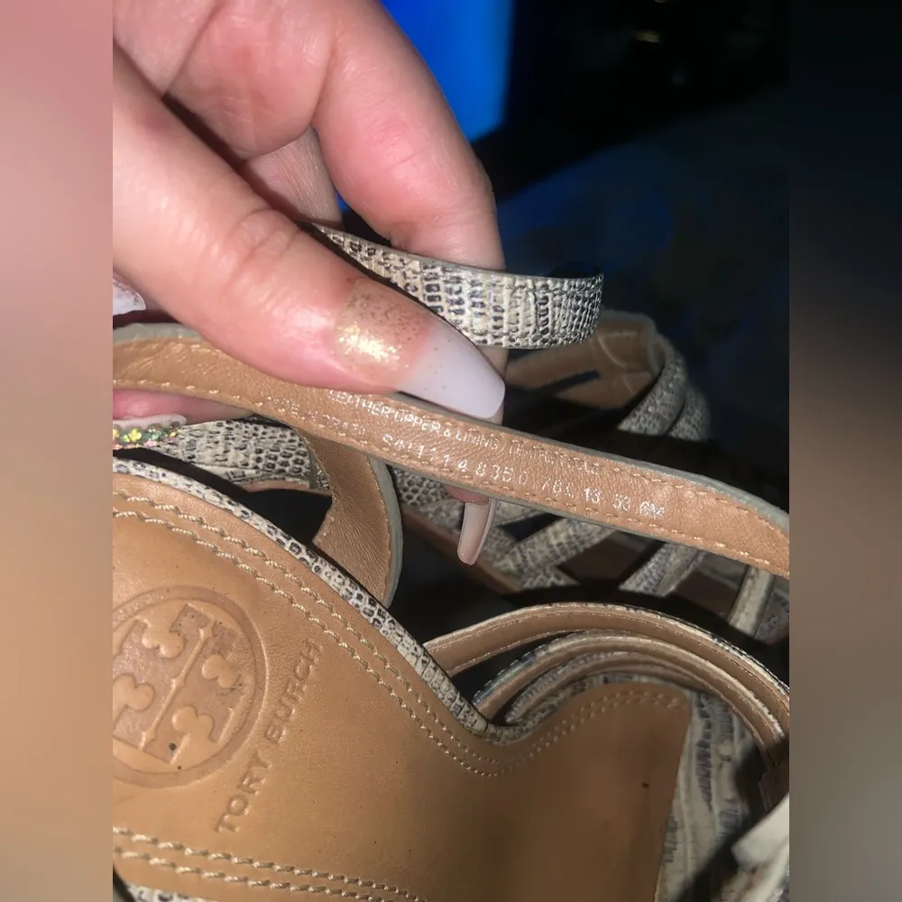 Tory Burch Charlene Lizard Print Snakeskin Sandal Heel 6 fall open toe formal - Image 6