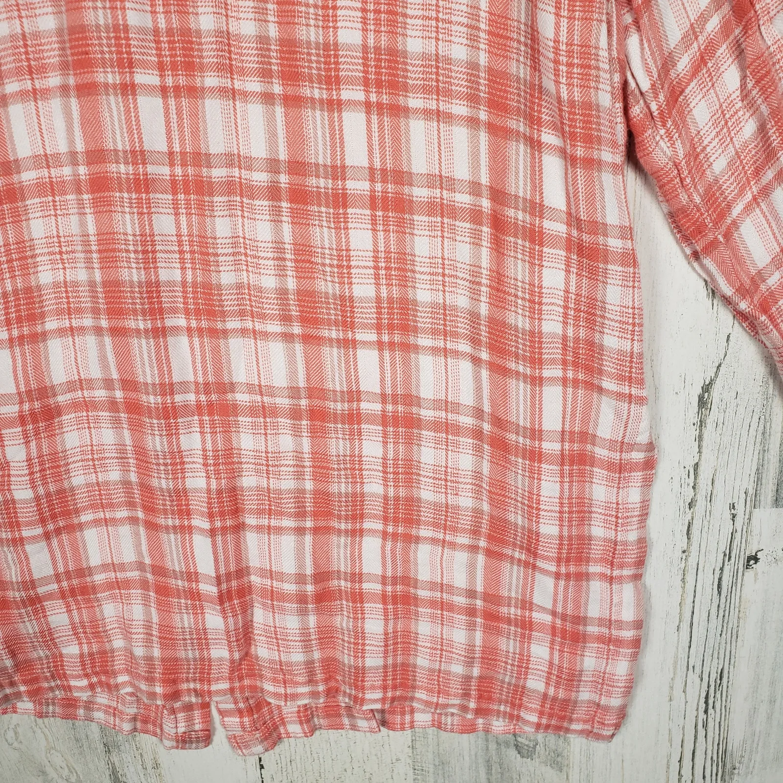 Calvin Klein Jeans Coral Orange Plaid Long Sleeve Button Down Shirt Size Large - Image 9