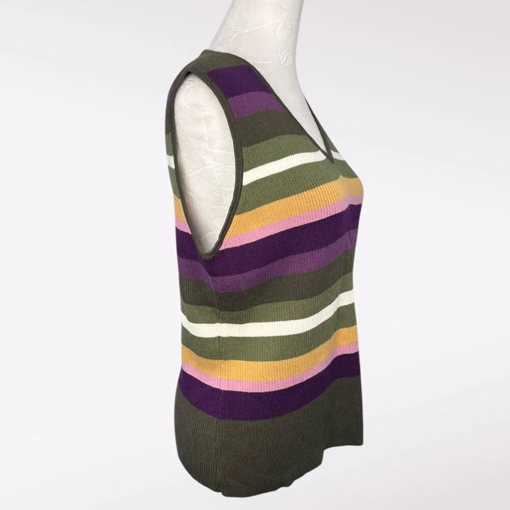 Nine & Company Striped Ribbed Sweater Vest V-Neck Large - Image 6