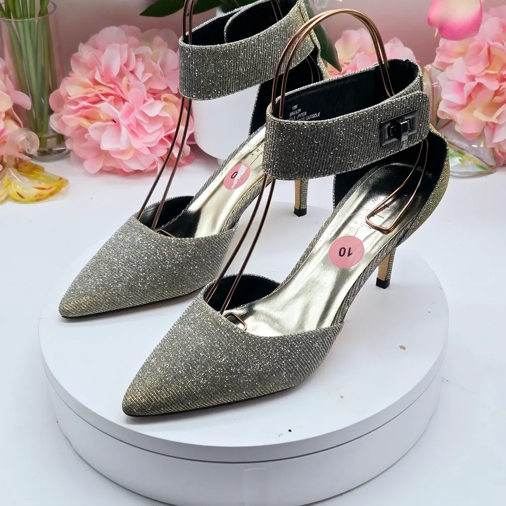 NICOLE MILLER Brandy Ankle Cuff Pumps High Heels Glittering Gold Sz 10 - Image 2