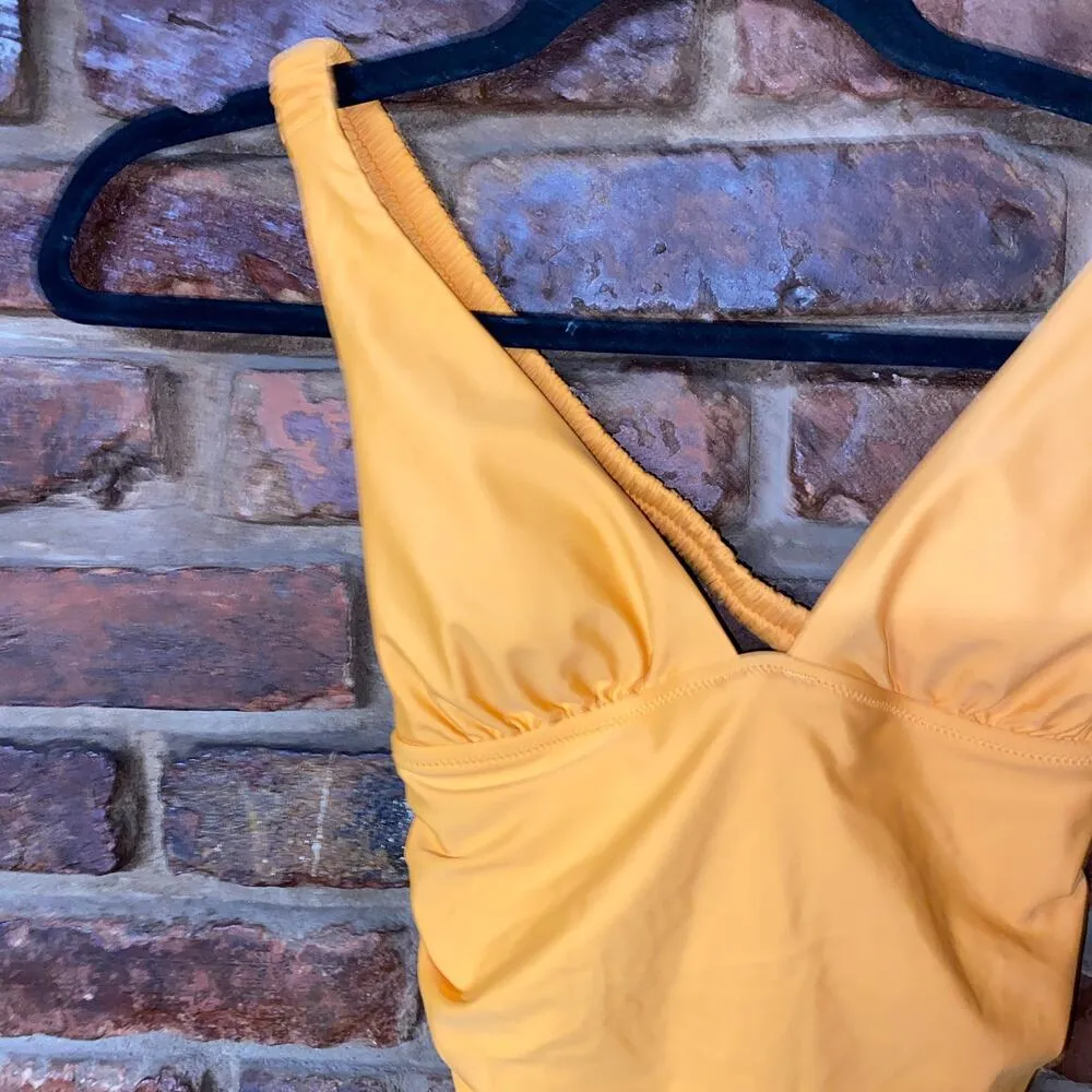 New J. Crew Marigold Yellow Scrunchie Strap Plunge One-Piece Swim Bathing Suit 0 - Image 3