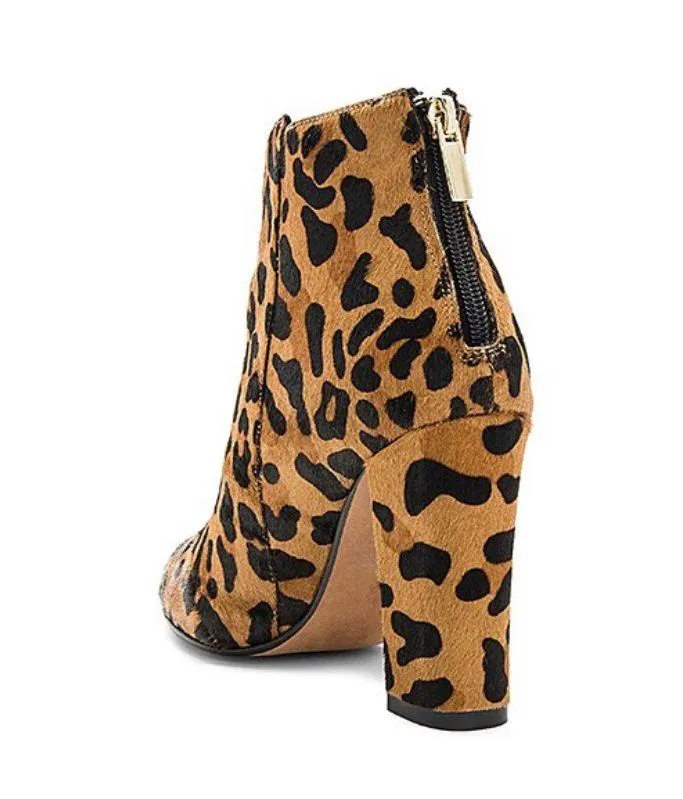 RAYE Ivy Pony Hair Booties in Dark Tan Leopard  6 Ankle Block Heel Black - Image 3