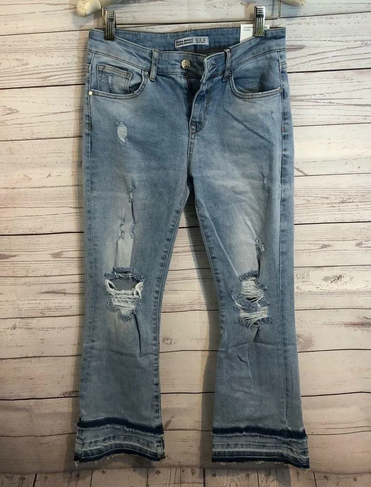 NWT Zara Flare Distressed Cropped flare Jeans - Image 2