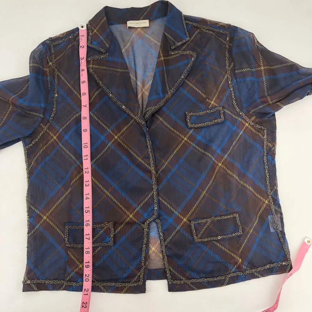 Dries Van Noten Beaded Plaid Blouse - Image 10