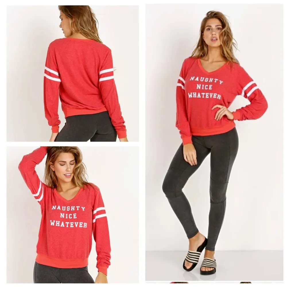 Wildfox Naughty Nice Whatever Baggy Beach Jumper Shirt Red Stripe Size Medium - Image 3