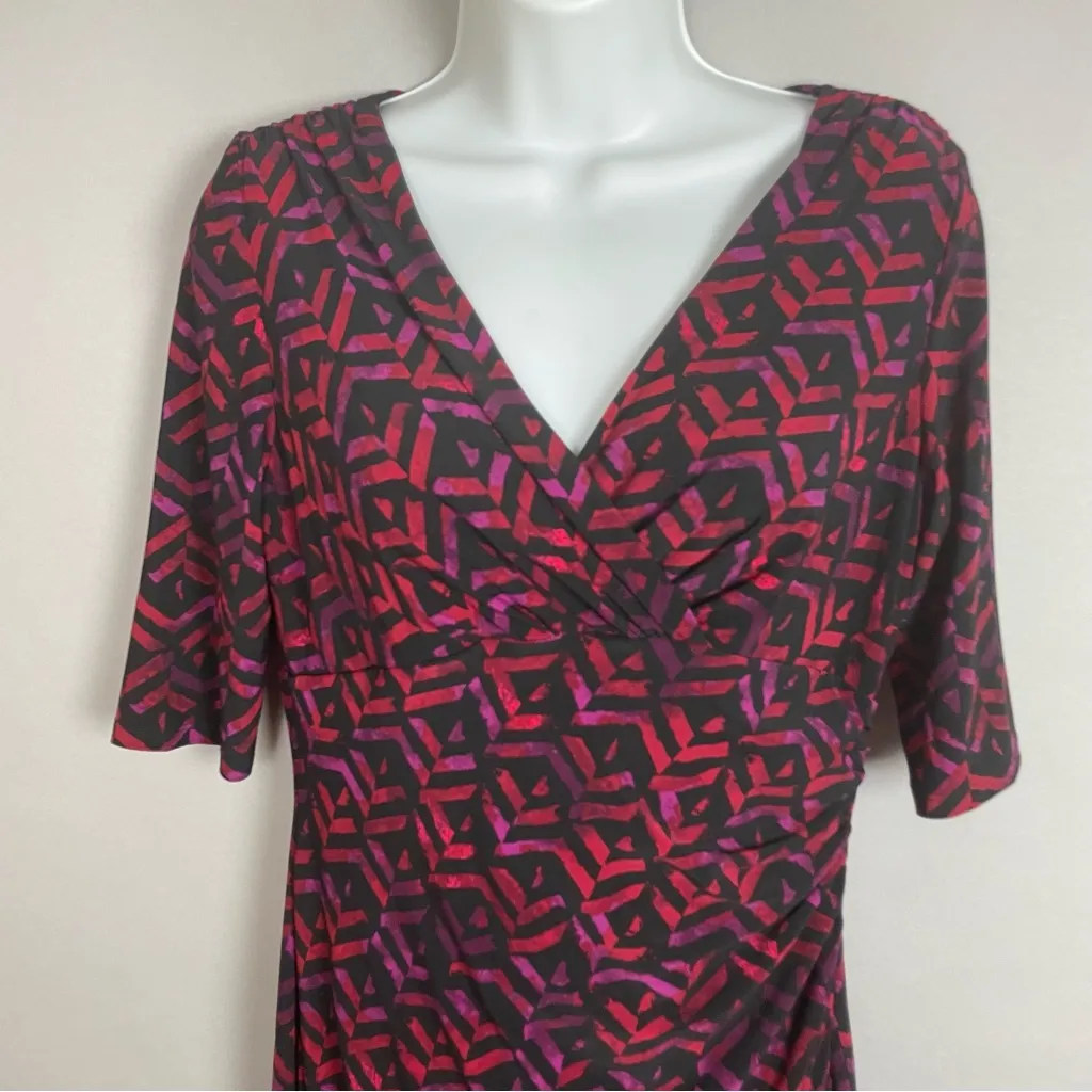 Ralph Lauren Faux Wrap‎ Dress 3/4 Sleeve Size 6 Geometric Jersey Stretch Ruched - Image 3