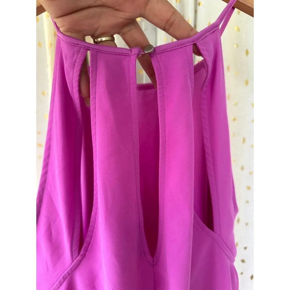 Express Chiffon High Neck Triple Open Back Keyhole Open Elastic Bottom Blouse M - Image 5